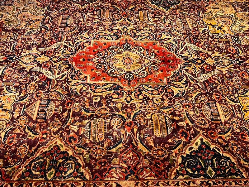 6.8 X 9.9 Ft HAND KNOTTED VINTAGE 1930S ARCHITECTURAL DESIGN PICTORIAL WOOL RUG gallery