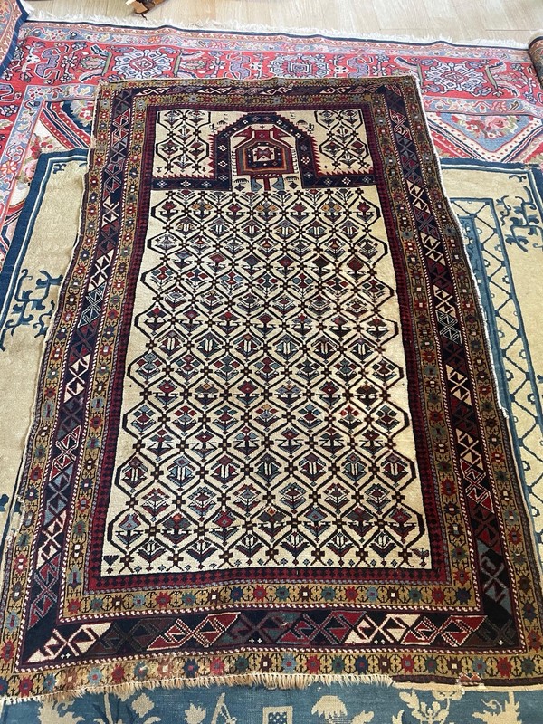 Antique Caucasian Dagestan Rug 1890 Hand Knotted Tribal Prayer 4x6 wool gallery