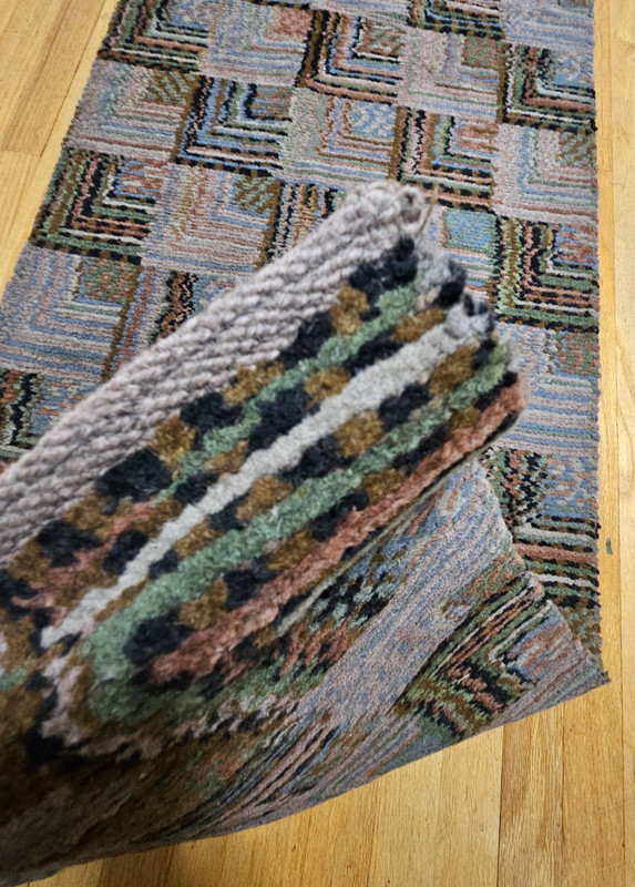 Vintage 1930's American Art Deco Hooked Wool Rug Runner Woven Mid Century Modern gallery