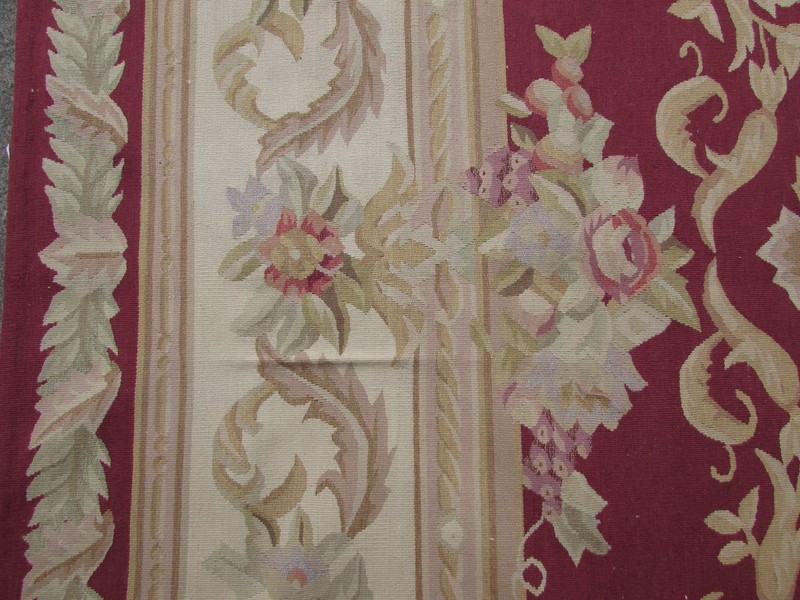 Vintage Hand Made French Design Original Wool Raspberry Red Aubusson 312X244cm gallery