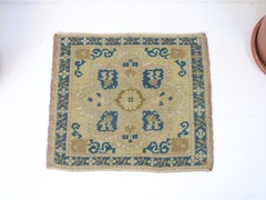 2×2 Turkish Handmade Door Mat Beige Blue Small Wool Rug Square Tribal 1.6×1.9 ft
