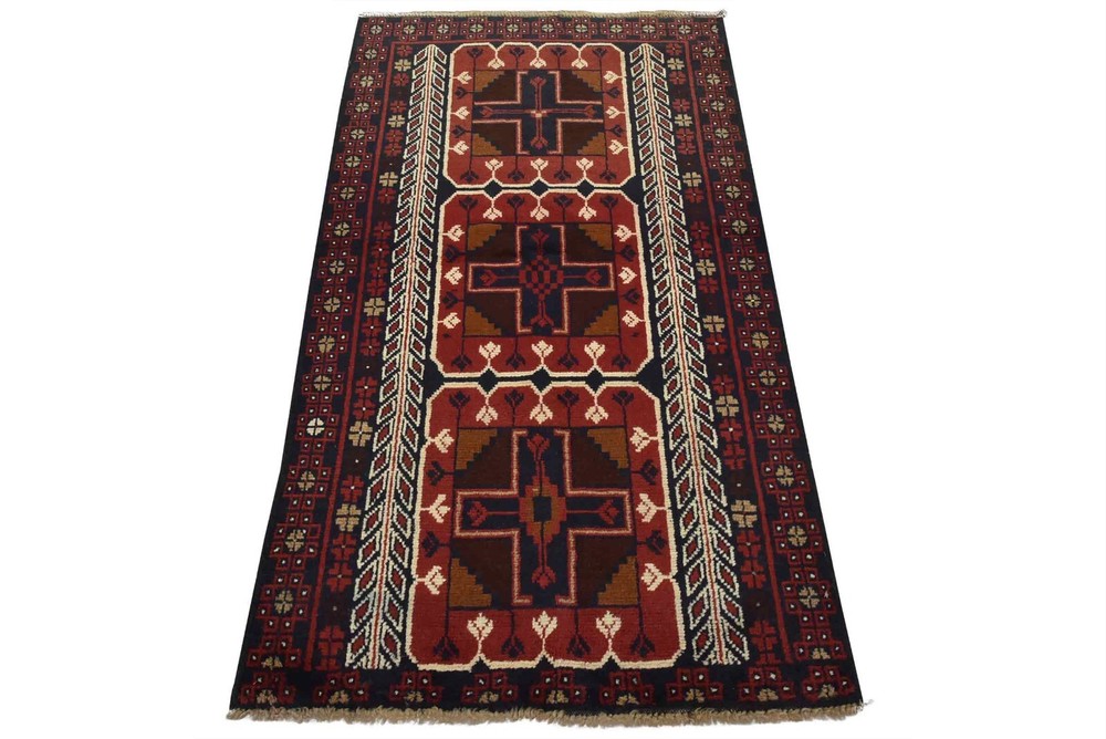 Vintage Tribal Rug 3’7” x 6’2” Red Wool Hand-Knotted Oriental Carpet