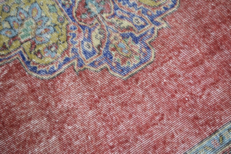 Vintage Handmade Red Door Mat, 3.1 ft Round Entry Mat, Red Turkish Round Rug, gallery
