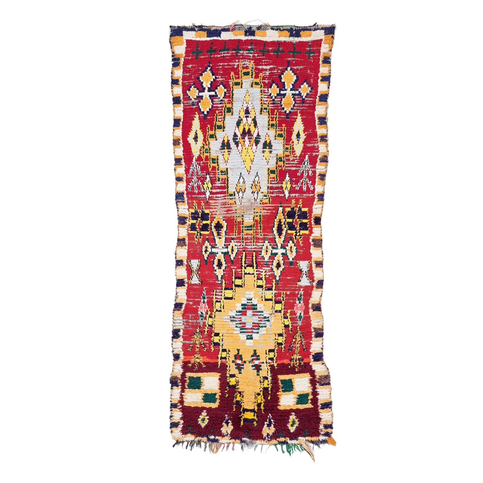 Moroccan Handmade Vintage Rug 2'6x7' Berber Geometric Red & Yellow Cotton Rug gallery