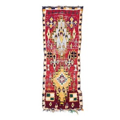 Moroccan Handmade Vintage Rug 2’6×7′ Berber Geometric Red & Yellow Cotton Rug