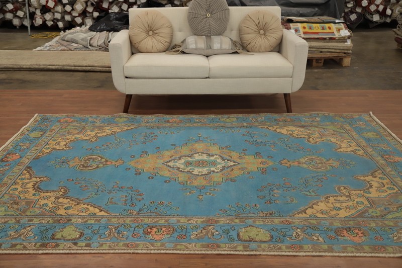 Handmade Vintage Over-Dyed Blue Traditional Living Room Area Rug 6x9 Wool Carpet gallery