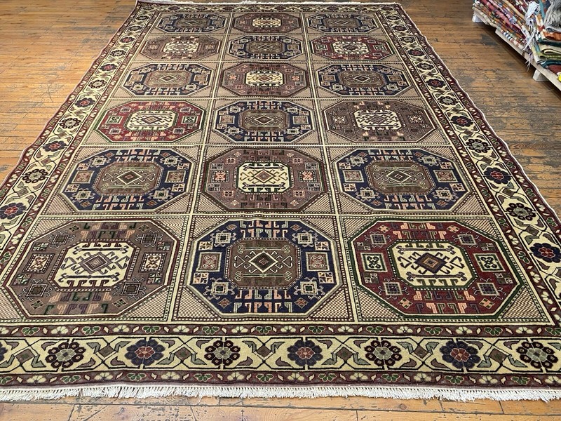 Beautiful 1930-1939s Antique Wool Pile Natural Dyes Bunyan Rug 6’5”x9’8” gallery
