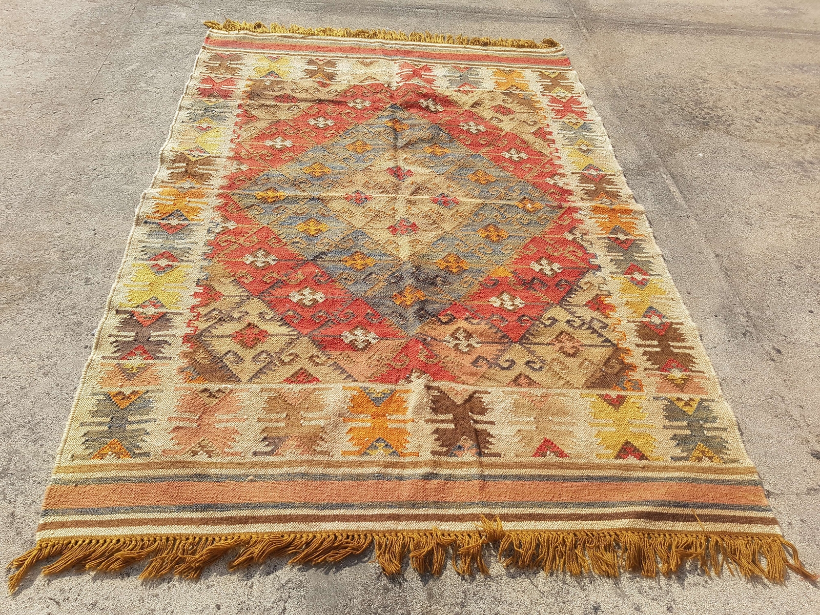 Distressed Vintage Handmade Traditional Yellow Kilim Floor Rug Carpet 264x161cm gallery