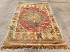 Distressed Vintage Handmade Traditional Yellow Kilim Floor Rug Carpet 264x161cm
