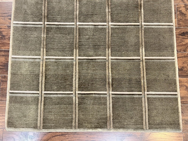 Green Tibetan Rug 4x6 Wool Handmade Panel Design Modern Contemporary Carpet gallery