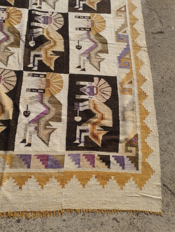 Vintage Handmade Peruvian Traditional Wool Rug Carpet 220x166 cm gallery