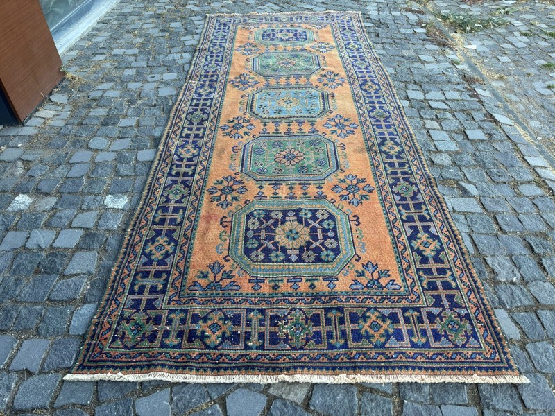Bohemian rugs, Runner rug, Handmade, Turkish rug, Vintage, Wool | 4,4 x 11,4 ft gallery