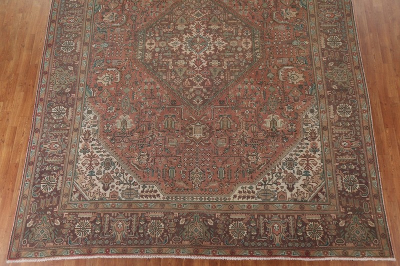 Geometric Wool Tebriz Living Room Area Rug 10x13 Vintage Handmade Carpet gallery