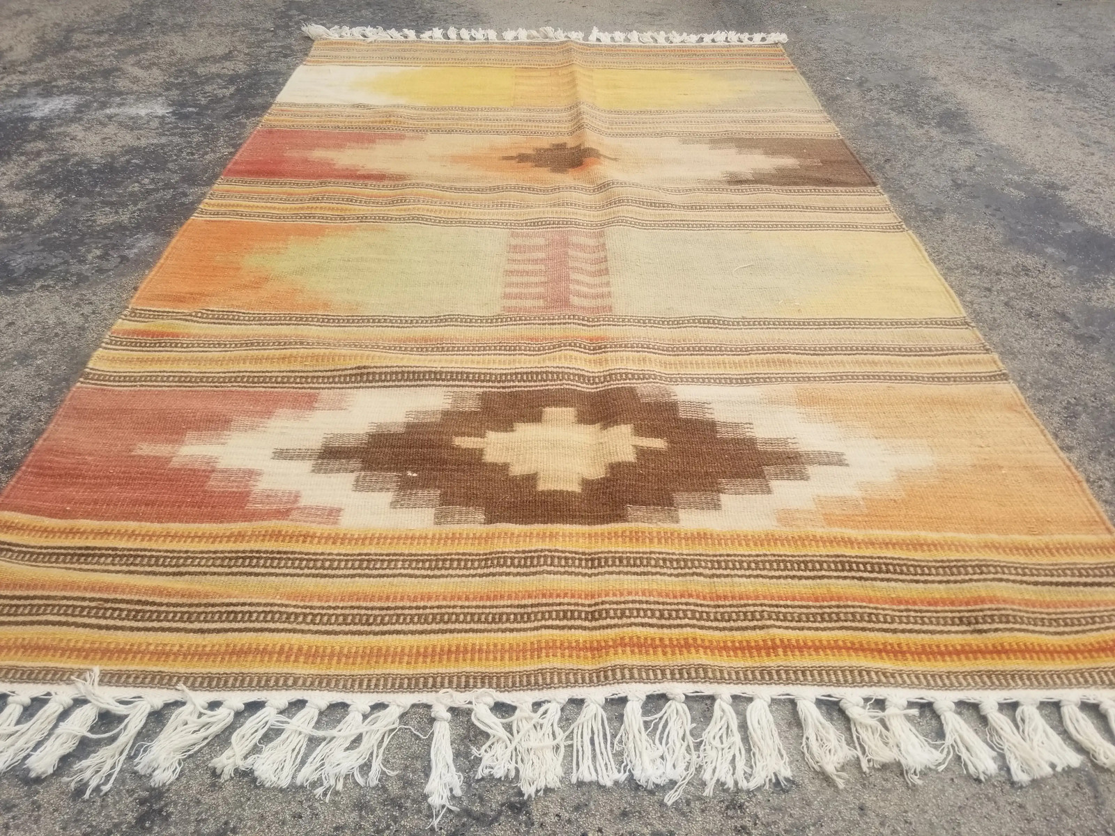 Fine Vintage Traditional Handmade Aztec Style Wool Multicolor Kilim 5.0x3.0 ft gallery
