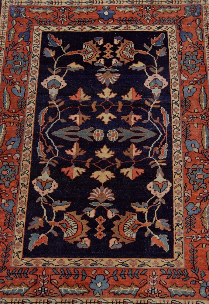 EXCELLENT ANTIQUE SAROUKK NAVY HAND KNOTTED WOOL ORIENTAL RUG RARE 2' x 3'