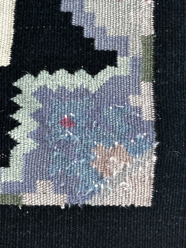 Vintage Wool Dhurrie Rug Handwoven Geometric Patterns Purple On Black “AS IS” gallery