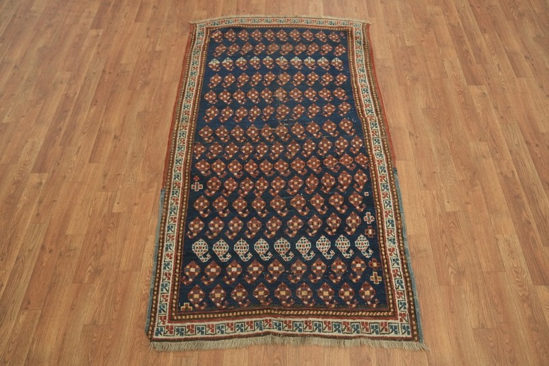 Antique 3x6 Oriental Wool Tribal All-Over Area Rug in Blue & Rust Tones gallery