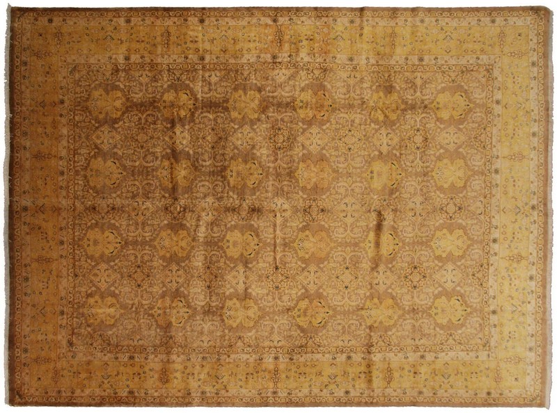 Vintage 9x12 Hand Knotted Wool Rug Warm Beige Allover Floral Pattern circa 1950 gallery