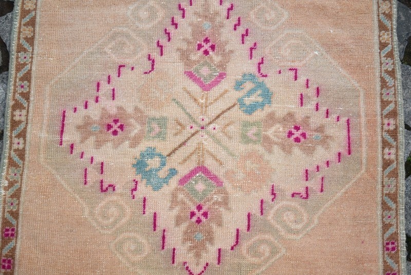 Vintage Anatolian Rug 2'5'' x 2'4'' ft Turkish Hand Knotted Oushak Wool Pile Rug gallery