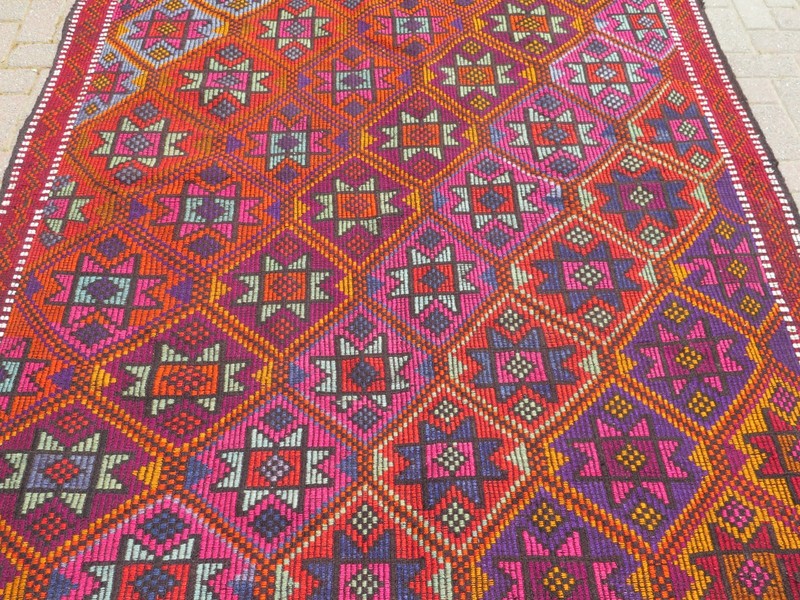 Turkish Kilim Boho Rugs, Handmade Floor Carpet, Multicolor Large Kelim 71"X104" gallery