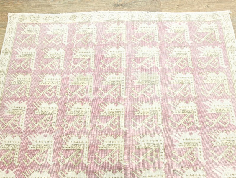 Modern Art Deco Oushak Rug-Vintage Turkish Animal Rug-Handmade Rug-4.10x8.4 ft gallery