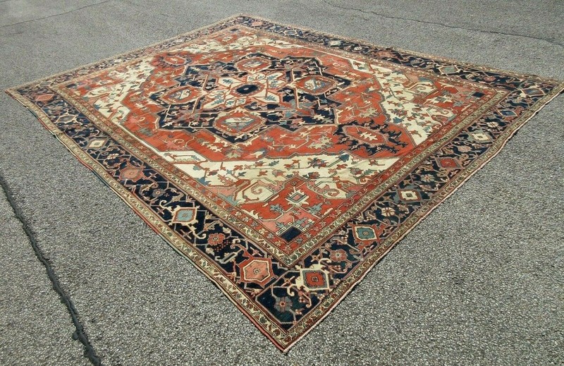 LARGE ANTIQUE 11 x 15 RARE SERAPI ORIENTAL CARPET DESIGNER DREAM CIRCA Lt.1800's gallery