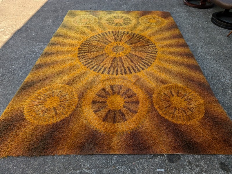Space Age Design 60s 70s Shag Rug Carpet, Mid Century Op Art, 200 x 290 gallery