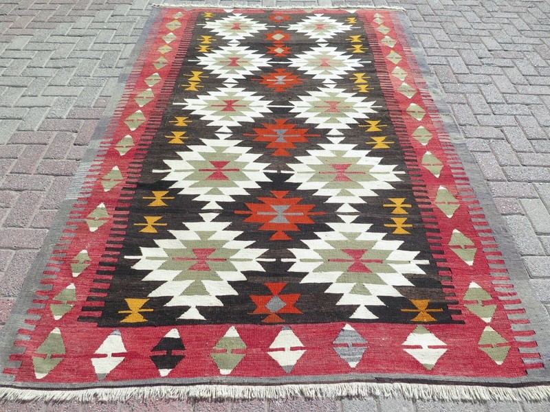 Vintage Geometric Tribal Turkish Carpet, Handmade Large Multicolor Rug 68"x105" gallery