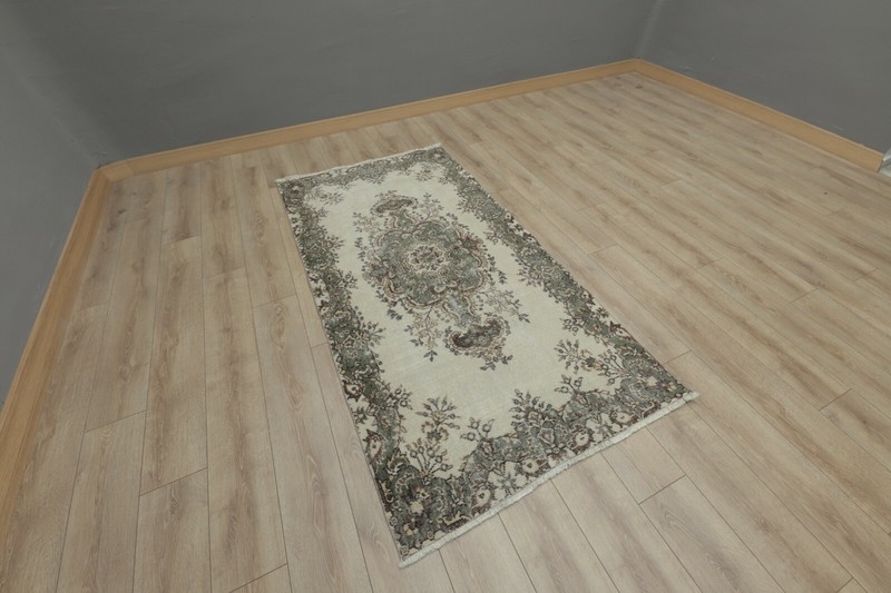 Traditional Medallion Design Carpet Anatolian Vintage Handmade Wool Rug 4x7 ft gallery