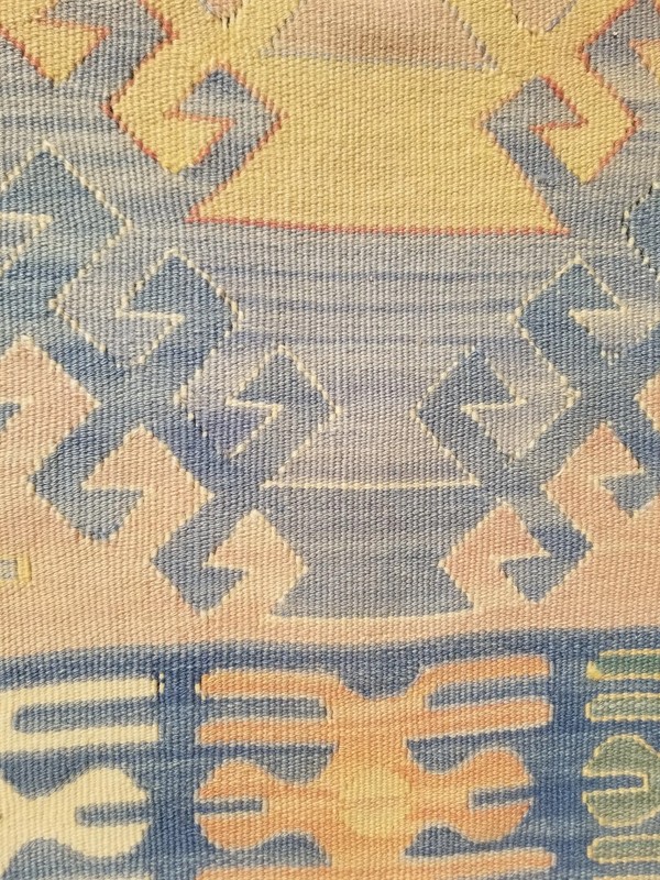 Distressed Vintage Traditional Handmade Turkish Wool Blue Kilim 5.9x2.2ft gallery