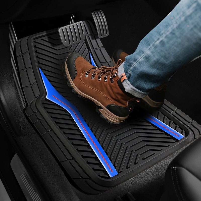 Universal Rubber Car Floor Mats All Weather Protection Nonslip Carbon Fiber 4pc gallery