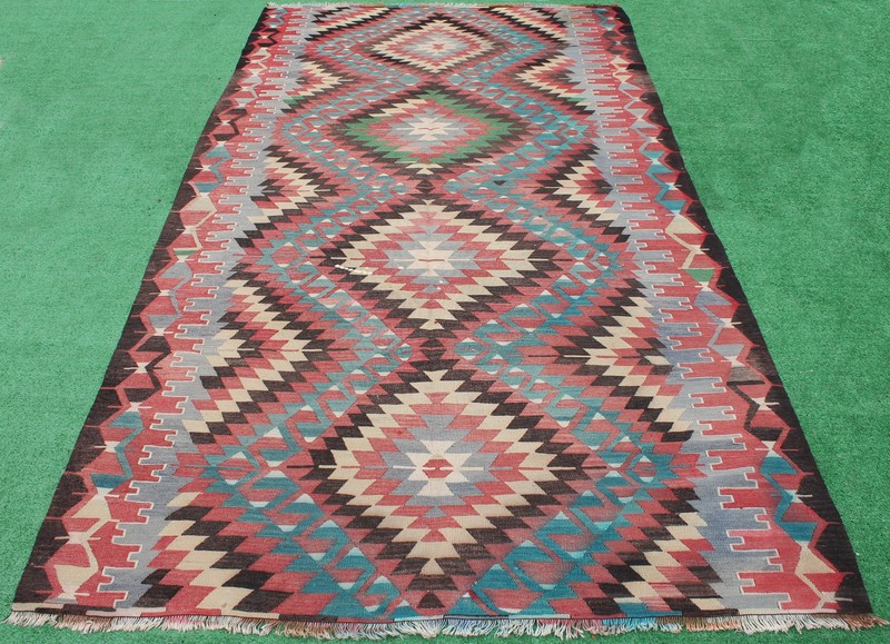 Turkish Kilim Rug 73''x138'' Hand Woven Antalya Kilim 186x353cm Oriental Rug gallery