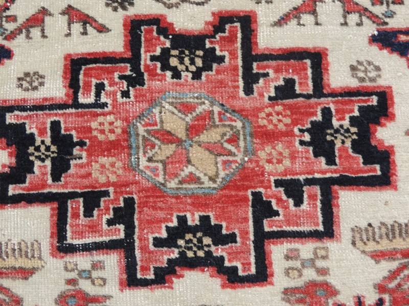 3x6ft. Vintage Caucasian Leski Star Ivory Wool Rug gallery
