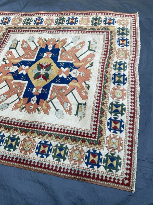Vintage Old Used Turkish Handmade Wool Rug Carpet Size 180 Cm x 180 Cm gallery