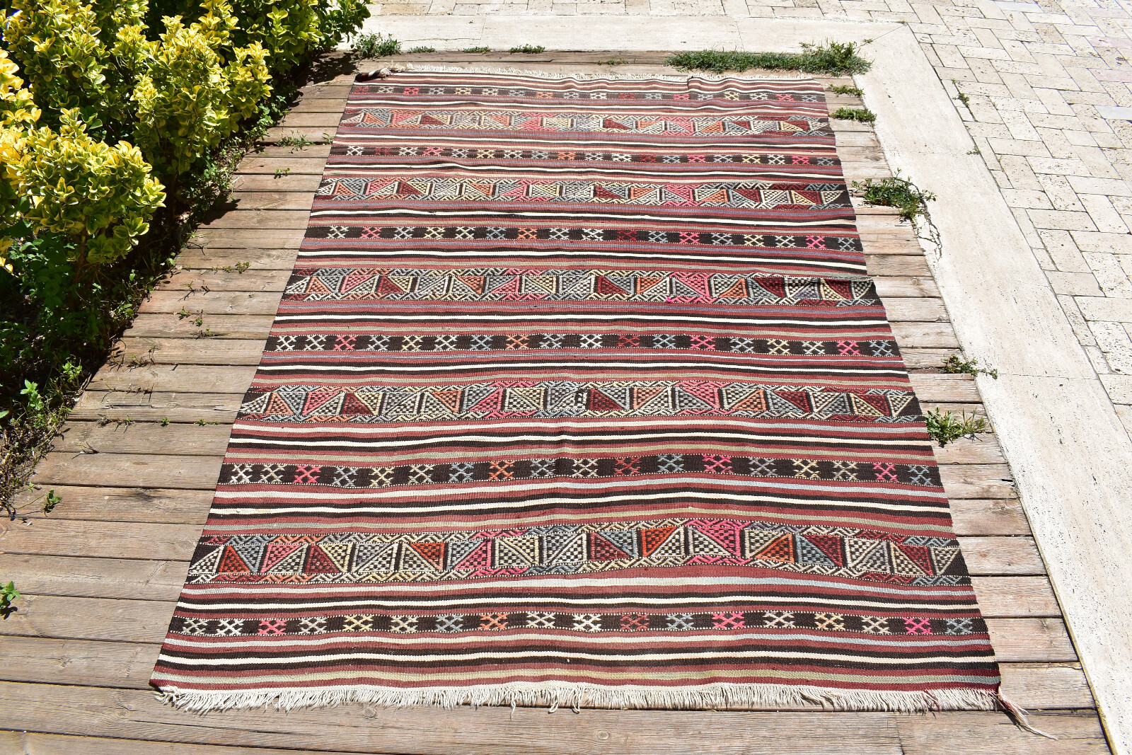Turkish Kilim Rug 61''x89'' Handwoven Konya Cicim 5x7 Rug 156x227cm Nomads Kilim gallery