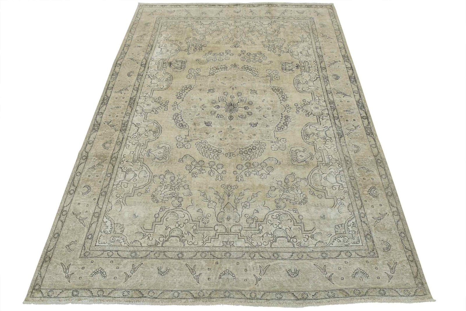Tabrizi Rug 9'7'' x 13'1'' Beige Wool Vintage Distressed Hand-Knotted Carpet gallery