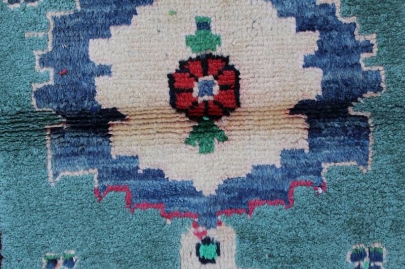 Vintage Hand Made Traditional Rug Oriental Cotton White Green Small Rug 98x94cm gallery