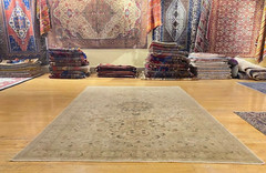 Antique 1940-1950’s Distressed Wool Pile Muted Colors Oushak Area Rug 7x10ft