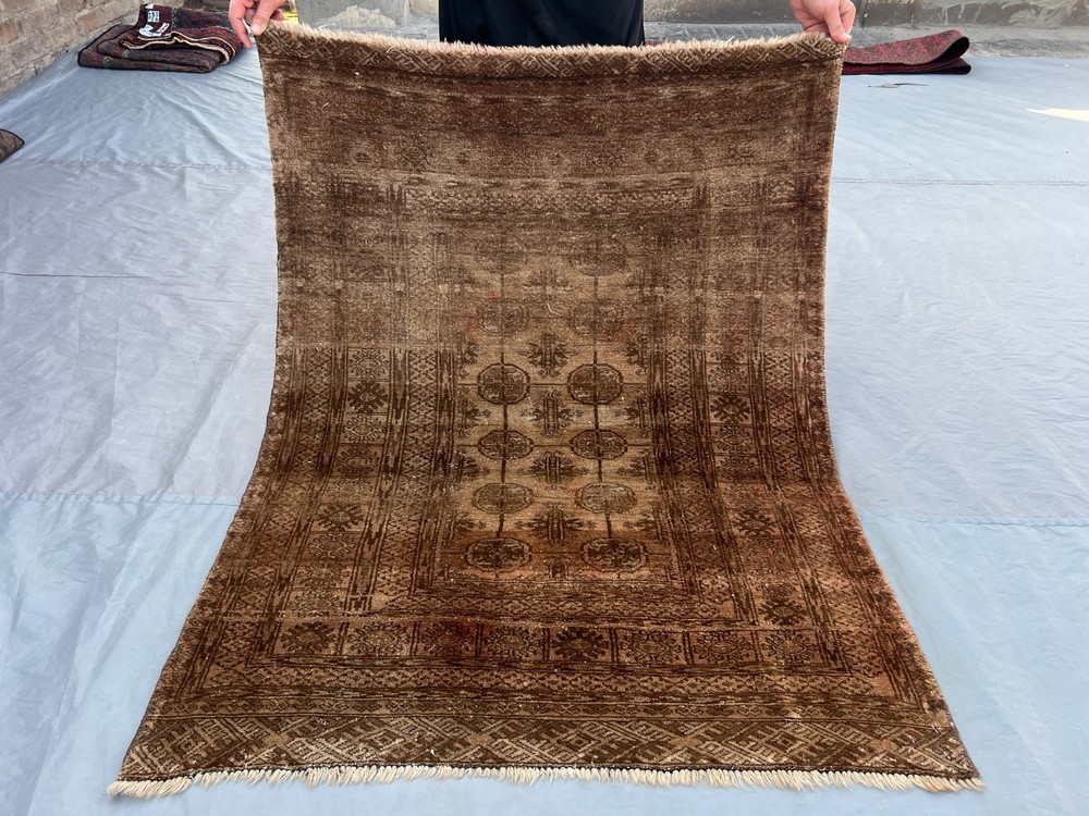 3'3 x 4'3 Vintage Baluchi Rug Terracotta Faded Handmade Tribal Oriental Carpet