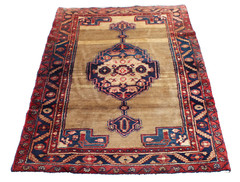 Medallion Geometric Vintage Turkish 3′ 3″ x 4′ 8″ Yellow Hand Knotted Area Rug