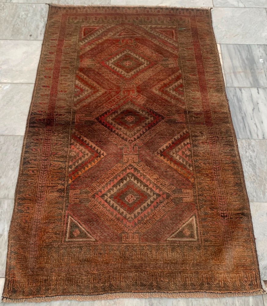 Vintage Afghan Rug Hand Knotted Balouch Design Wool Area Rug 3x5 ft Free Ship