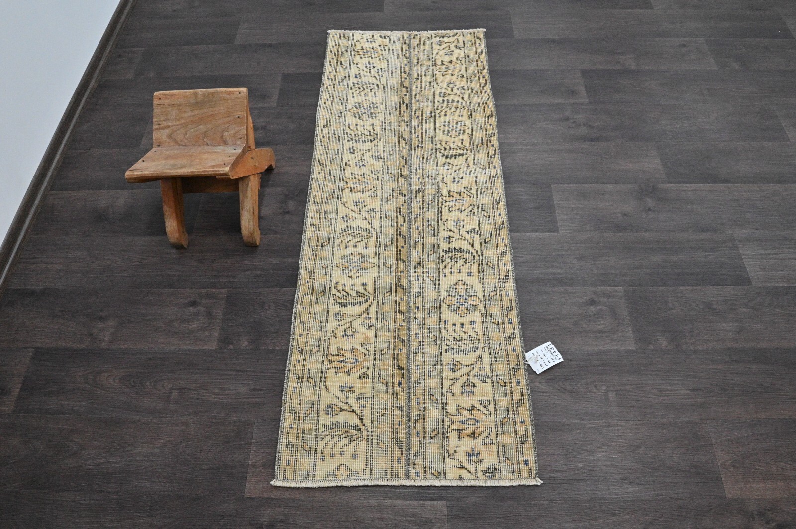 Vintage Turkish Runner Rug 2x5ft Wool Anatolian Handmade Hallway Oushak BEIGE gallery