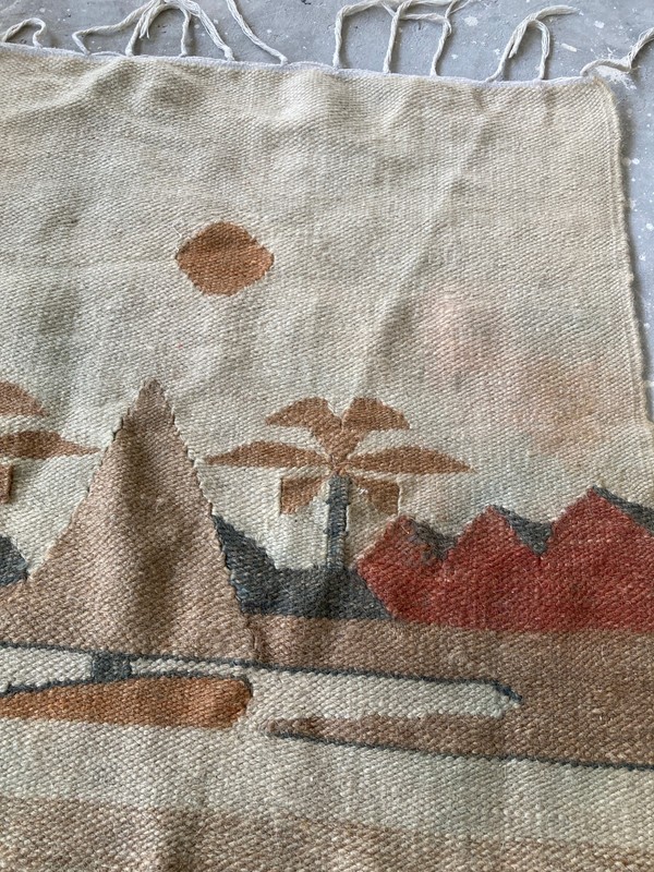 Vintage Handmade Egyptian Pictorial Traditional Wool Kilim Floor Rug 70x52 cm gallery