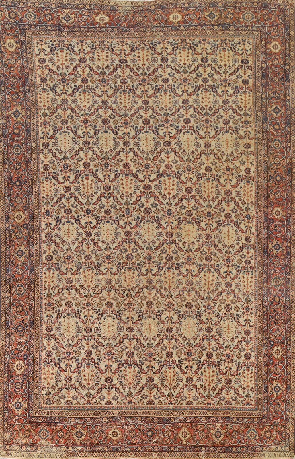 Large Antique Rug 9x13 ft. Pre-1900 Mahal Vegetable Dye Handmade Wool Area Rug gallery