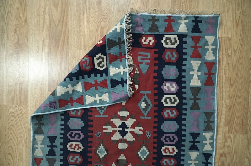 Oushak Kilim, Blue Vintage Kilim, 3x5 Turkish Kilim, 2.92x5.15 ft H-2639 gallery