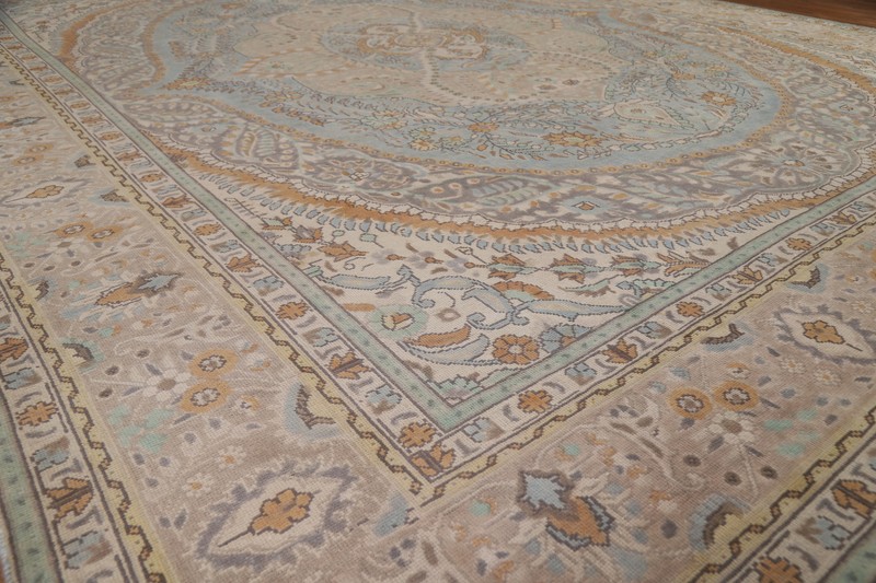Light Blue Floral Wool Tebriz Traditional Hand-knotted Room Size Area Rug 10x13 gallery