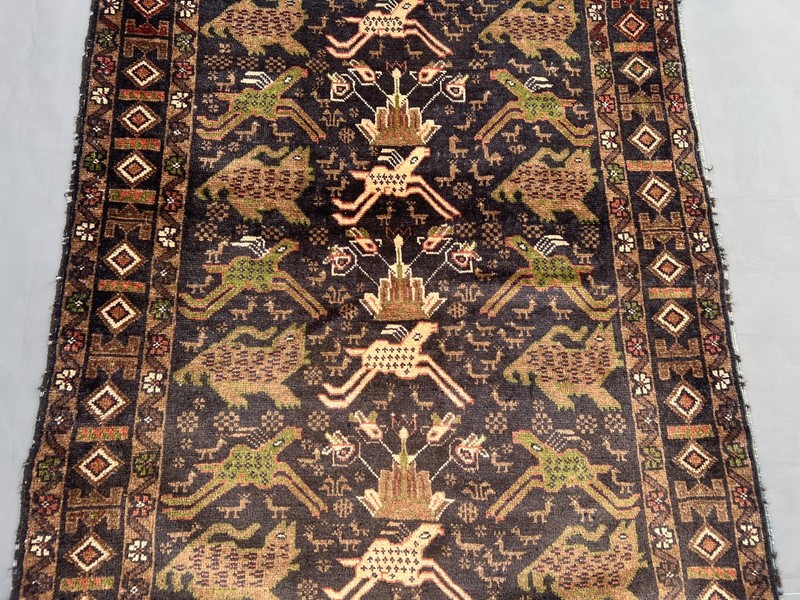 Vintage Afghan Pictorial Rug 3'9 x 5'11 ft Tribal Wool Geometric Faded Wall Rug gallery