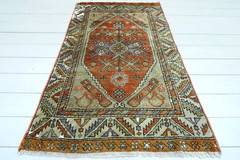 Multicolor Vintage Turkish Prayer Rug, Handmade Wool Tribal Floor Carpet 30″x51″