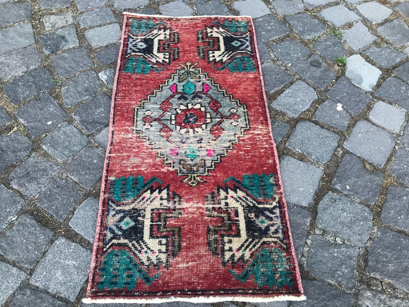 Oushak Kilim Rug, Bath Mat Rug, Turkish Vintage Rug, Home Decor Rug,1,3 x 2,6 ft gallery