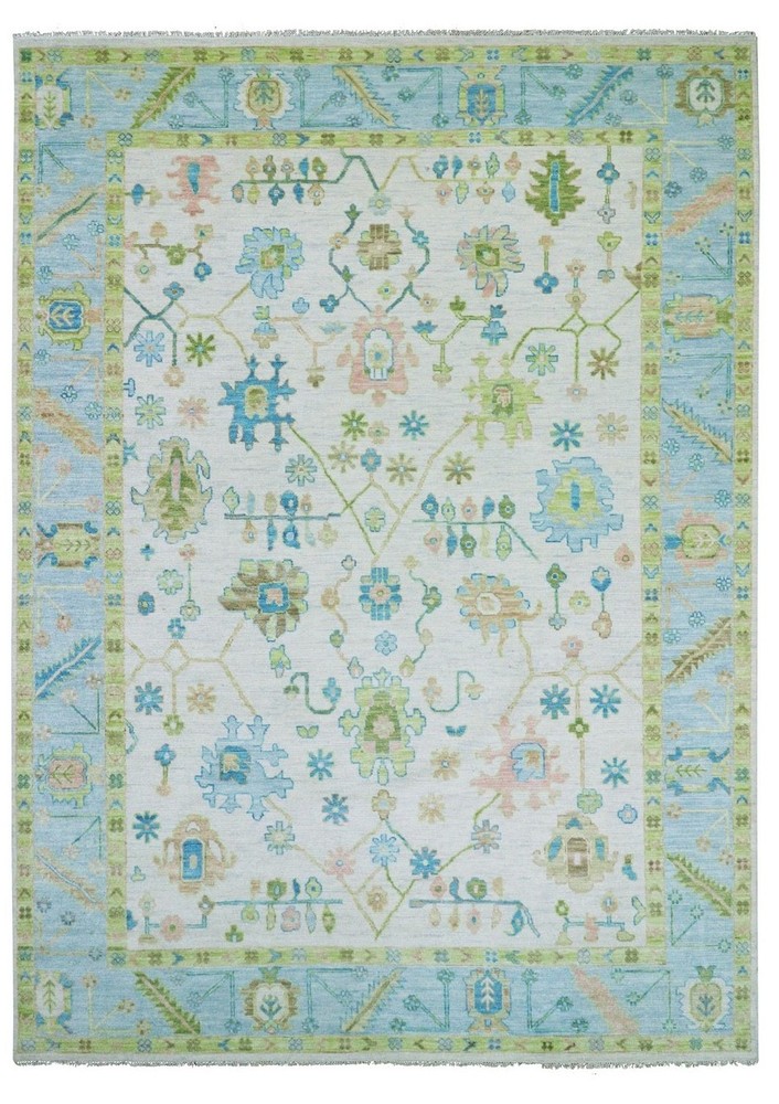 Brand New Modern Indian Oushak Handmade Rug, Colorful Flower Design, 10x14